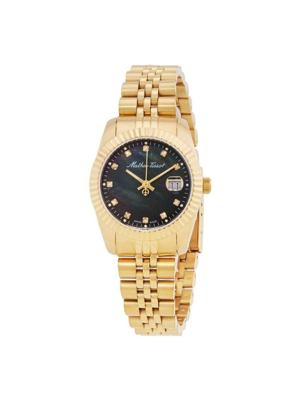 NWT Mathey-Tissot Mathy III MOP Quartz Black Dial Ladies Watch